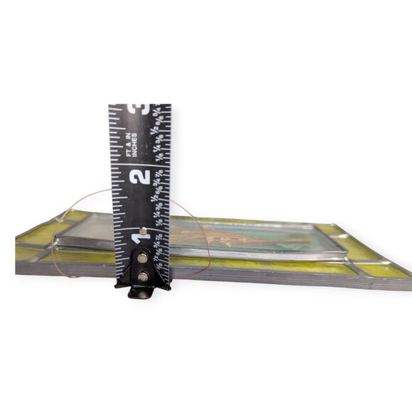 Rectangular Stained Leaded Glass Panel with Dried Floral Accent 8" x 4" x 1/2" - Picture 12 of 12